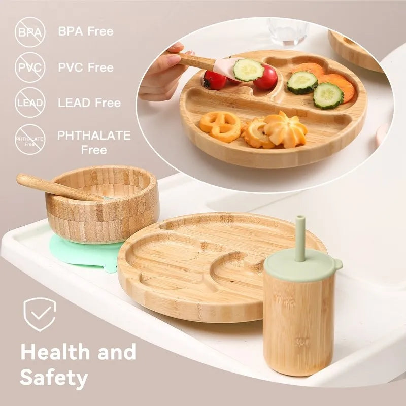 Baby Bamboo Feeding Tableware Set – Bowl, Plate, Cup & Cutlery