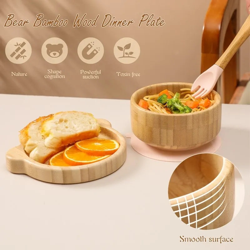 Baby Bamboo Feeding Tableware Set – Bowl, Plate, Cup & Cutlery