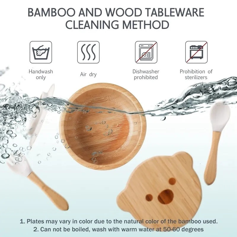 Baby Bamboo Feeding Tableware Set – Bowl, Plate, Cup & Cutlery