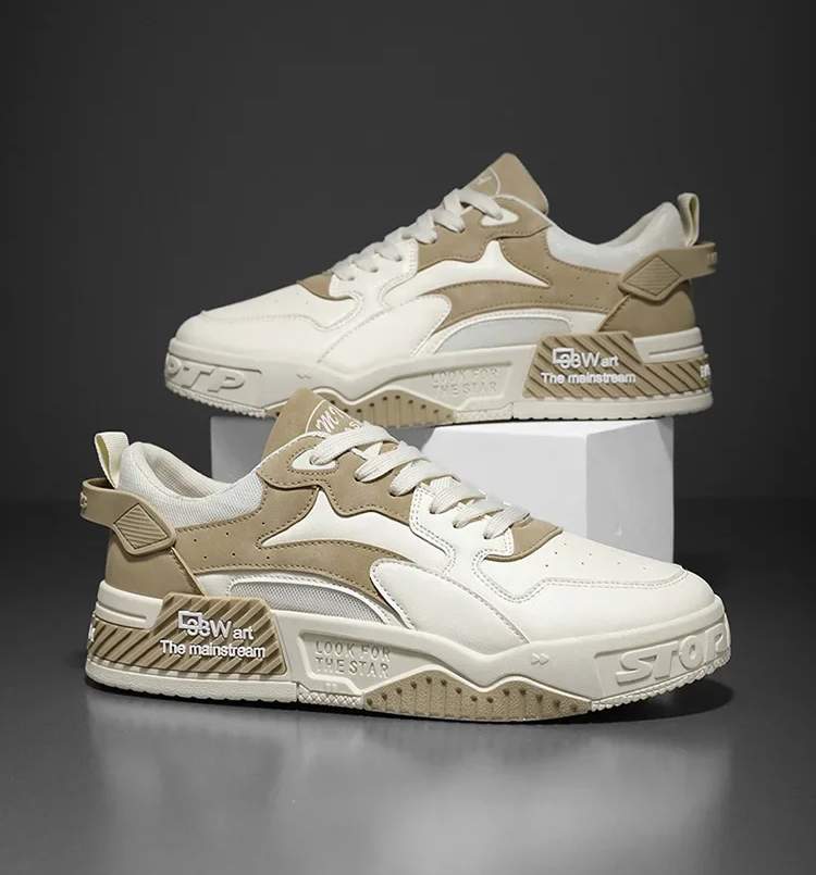Men’s Platform Sneakers – White Lace-Up Casual Shoes