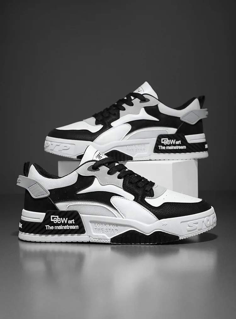 Men’s Platform Sneakers – White Lace-Up Casual Shoes