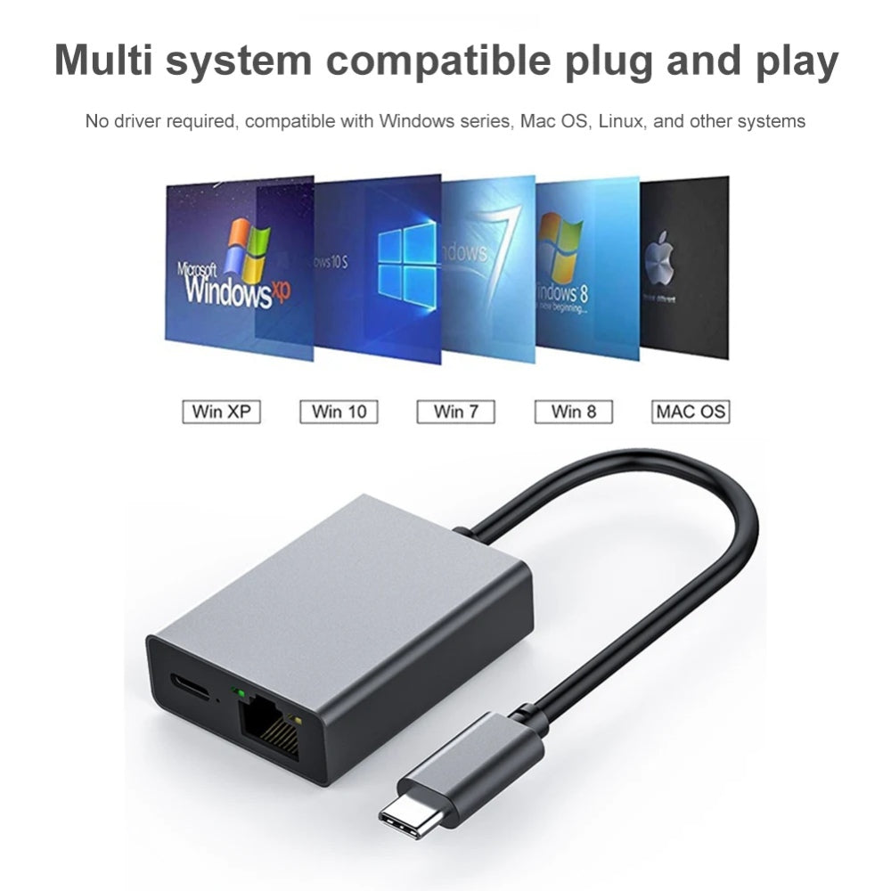 USB-C to Ethernet Adapter 1000Mbps with PD Charging