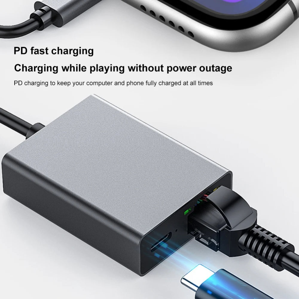 USB-C to Ethernet Adapter 1000Mbps with PD Charging
