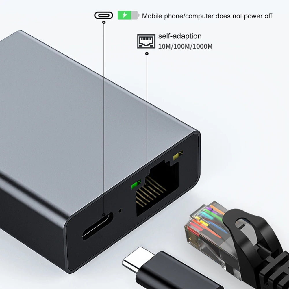 USB-C to Ethernet Adapter 1000Mbps with PD Charging